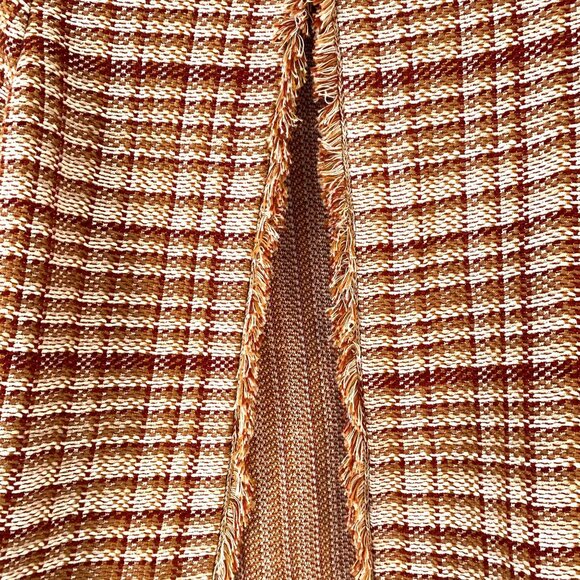 Weekend MaxMara Tilly Tweed Open Front Blazer Fringe Trim Flax Linen Plaid S - Picture 7 of 9